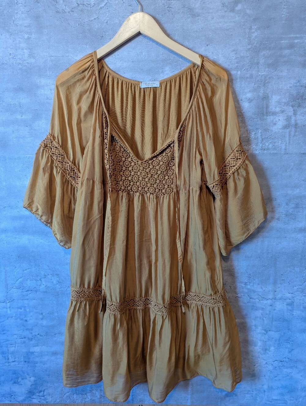 Bellambra Bohemian Boho Half Sleeve Silk Peasant Summer Dress Size S - NWOT